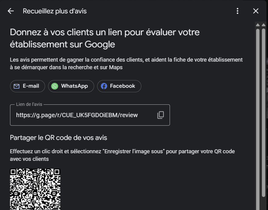 Lien de demande d'avis Google a partager